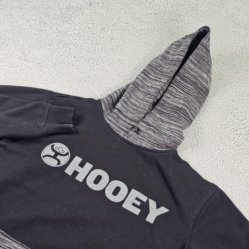 Hooey Hoodie Mens Small Black Gray Logo Fleece Pullover Kangaroo Pocket Western